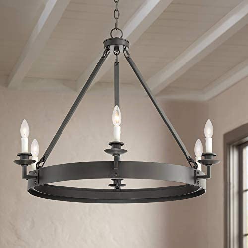 Parkham Dark Bronze Wagon Wheel Chandelier 33'' Wide Modern Farmhouse Rustic 6-Light Fixture for Dining Room House Foyer Kitchen Island Entryway Bedroom - Franklin Iron Works Parkham Dark Bronze Wagon Wheel Chandelier 33'' Wide Modern Farmhouse Rustic 6-Light Fixture for Dining Room House Foyer Kitchen Island Entryway Bedroom - Franklin Iron Works