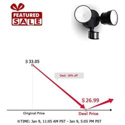 LUTEC Shrimp P6221B-PIR24 1130 Lumen 15 Watt 26 LED Motion Activated Integrated Dual-Head Floodlight Outdoor, IP54 Waterproof Exterior Security Wall Light for Patio, Garden, Yard-Black