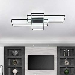 CHYING LED Ceiling Light Modern Flush Mount 60W 3-Layer Geometric Light Fixture Black PVC Metal Chandelier Lights 41 Inch for Bedroom Living Room Study Kitchen Daylight White 6000K