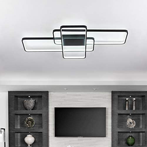 CHYING LED Ceiling Light Modern Flush Mount 60W 3-Layer Geometric Light Fixture Black PVC Metal Chandelier Lights 41 Inch for Bedroom Living Room Study Kitchen Daylight White 6000K