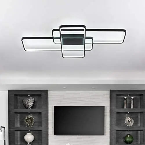 CHYING LED Ceiling Light Modern Flush Mount 60W 3-Layer Geometric Light Fixture Black PVC Metal Chandelier Lights 41 Inch for Bedroom Living Room Study Kitchen Daylight White 6000K