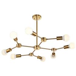 MELUCEE Brass Sputnik Chandeliers 8-Light Mid Century Modern Light Semi Flush Mount Ceiling Light Fixtures for Dining Room Kitchen Living Room Foyer and Hallway
