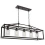 BONLICHT Industrial Rustic Farmhouse Chandelier 5 Light Modern Rectangle Dining Room Light Fixture Hanging Oil Rubbed Bronze Kitchen Island Cage Pendant Lighting with Clear Glass Shade for Hallway Bar