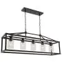 BONLICHT Industrial Rustic Farmhouse Chandelier 5 Light Modern Rectangle Dining Room Light Fixture Hanging Oil Rubbed Bronze Kitchen Island Cage Pendant Lighting with Clear Glass Shade for Hallway Bar