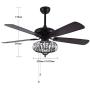 Crystal Ceiling Fan With Light Chandeliers Fan Light 52'' Modern Lamp Walnut Fan Light Indoor Ceiling Fan for Living Room,Bedroom,Pull Chain Control