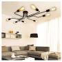 Bowrain 8 Lights Ceiling Light Fixture Industrial Vintage Creative Retro Black Metal Semi Flush Mount Ceiling Lamp for Dining Room Living Room Kitchen Lighting