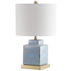 JONATHAN Y JYL3044A Catherine 22'' Ceramic/Metal Ginger Jar LED Lamp Contemporary,Transitional for Bedroom, Living Room, Office, College Dorm, Coffee Table, Bookcase, Blue/White