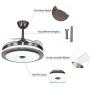 Ainfox 42'' Ceiling Fan with Light, 3 Speeds Invisible Retractable Chandelier Ceiling Fan with Remote Control, 3 Light Change Timing Function 4-Blades Fandelier Fan for Dining Room/Bedroom