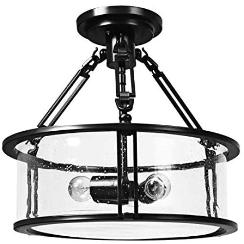 Tangkula Semi Flush Mount Ceiling Light, 3-Light Close to Ceiling Light with Bubble Glass Lampshade, Hanging Pendant Ceiling Light for Living Room, Dining Room, Kitchen (Black) Tangkula Semi Flush Mount Ceiling Light, 3-Light Close to Ceiling Light with Bubble Glass Lampshade, Hanging Pendant Ceiling Light for Living Room, Dining Room, Kitchen (Black)