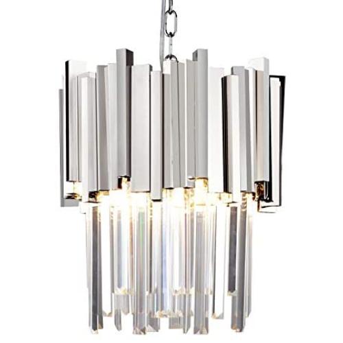 LITFAD Chrome 2 Tiers Pendant Light 3 Lights Pendant Lamp Modernism Clear Crystal Hanging Ceiling Light Modern Design LED Chandelier for Dining Room Living Room Restaurant Hotel
