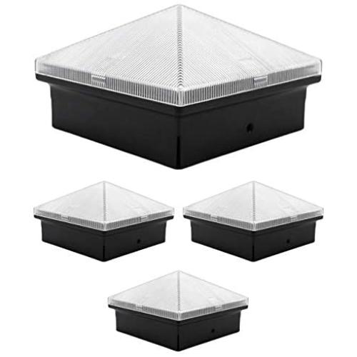 Davinci Pyramid Solar Post Cap Lights - Outdoor Lighting for 4x4 Wooden and Vinyl Posts - Bright Warm White LEDs - Slate Black (4 Pack)