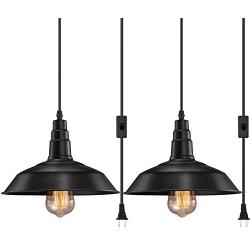 FadimiKoo Plug in Pendant Light E26 E27 Industrial Hanging Pendant Lights Vintage Hanging Light Fixture with 13.12ft Cord On/Off Switch 2 Pack