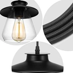 Industrial Pendant Light with Plug in Cord,Black Hanging Lamp with Clear Glass Shade for Office Kitchen Island Dining Room(1 Light)