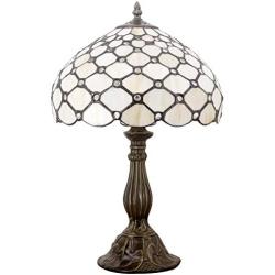 Tiffany Lamp Cream Stained Glass Crystal Pearl Bead Style Table Reading Light W12H18 S005 WERFACTORY Lamps Parent Friend Lover Kids Living Room Bedroom Bedside Coffee Bar Desk Bookcase Antique Gifts