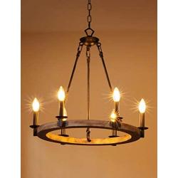 Wooden Farmhouse Chandeliers for Dining Rooms, Wagon Wheel Chandelier, Rustic Hanging Ceiling Light Fixture for Kitchen Island (6 Light Rectangle Wheel)