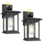 2-Pack Outdoor Wall Lanterns with Dusk to Dawn Sensor Photocell Exterior Porch Light Fixtures, Waterproof, Anti-rust, Matte Black Outside Wall Sconces with Seeded Glass for Entryway Garage, E26 Socket