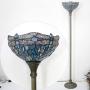 Tiffany Floor Lamp Torchiere Up Lighting W12H66 Sea Blue Stained Glass Crystal Bead Dragonfly Shade Antique Standing Iron Base 1E26 Foot Switch S147 WERFACTORY Lamps Home Office Decoration Gifts