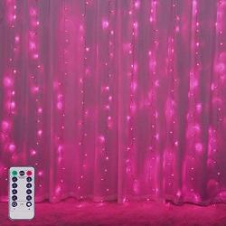Window Curtain Lights, 8 Lighting Modes, Fairy String Lights, Remote Control USB Powered Waterproof Icicle Lights With Timer, Indoor Outdoor Decorative for Bedroom, Party, Wedding (Pink)