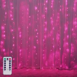 Window Curtain Lights, 8 Lighting Modes, Fairy String Lights, Remote Control USB Powered Waterproof Icicle Lights With Timer, Indoor Outdoor Decorative for Bedroom, Party, Wedding (Pink)