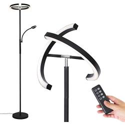 Ganiude Dimmable Modern LED Rotatable Torchiere Floor Lamp with Reading Light,Touch and Remote Control,Tall Standing Pole Lamp with Stepless Dimming and 3000K-6000K CCT for Living Room,Bedroom,Office