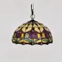 Tiffany Style Red Tulip Yellow Stained Glass Pendant Lamp 12 Inch Pastoral Island Lighting Vintage Ceiling Hanging Light Fixture for Dining Room, Hallway