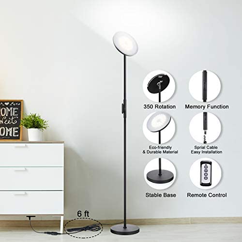 Floor Lamp,30W/2400LM Sky LED Modern Torchiere 3 Color Temperatures Super Bright Floor Lamps-Tall Standing Pole Light with Remote & Touch Control for Living Room,Bed Room,Office（Black）