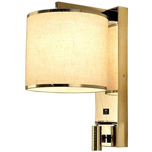 Modern LED Reading Light Wall Lamp Textile Round with Switch USB Charger Bedside Bedroom Wall Lamps White Fabric Shade Wall Sconce 360°Rotatable Adjustable Wall Lights E27 Metal Chrome Living Room