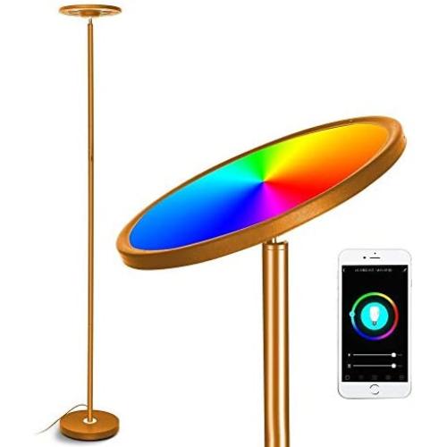 Smart WiFi Floor Lamp, Works with Alexa Echo and Google Home, CFGROW Super Bright LED Torchiere Floor Lamps for Living Room Bedroom Office - Indoor Modern Dimmable Standing Light for Reading, Gold