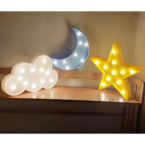 AUSAYE 3Pack LED Night Lights 3D Moon Cloud Star Sign Lamp Battery Operated Wall Decoration NightLight for Living Room,Bedroom,Home,Party,Christmas Kids Adult Gifts