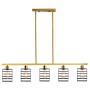 BAODEN 5-Light Industrial Kitchen Island Pendant Lighting Brushed Brass Modern Linear Ceiling Light Fixtures with Matte Black Metal Cage Shades Semi Flush Mount Farmhouse Chandelier for Dining Room