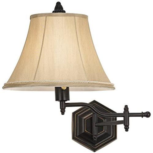 Hexagon Country Swing Arm Wall Lamp Bronze Plug-in Light Fixture Gold Bell Shade for Bedroom Bedside Living Room Reading - Barnes and Ivy Hexagon Country Swing Arm Wall Lamp Bronze Plug-in Light Fixture Gold Bell Shade for Bedroom Bedside Living Room Reading - Barnes and Ivy