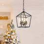 HUESLITE Farmhouse Chandelier, Vintage Foyer Lantern, 4 Light Pendant Light for Kitchen Island (Black+Gold)