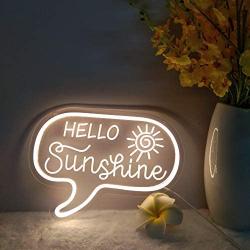 Divatla Unique Warm White Neon Light Sign with 3D Art Hello Sunshine Neon Lights for Bedroom Sign, Upgrade Hello Sunshine Neon Signs for Bedroom Decor, Light Dimmable Neon Sign.