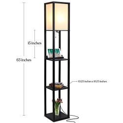 Brightech Maxwell Shelf Floor Lamp w. Wireless Charging Station, USB Port & Outlet - Column Lighting for Bedrooms, Offices & Living Rooms - Contemporary Skinny Nightstand & Tower Light - Black