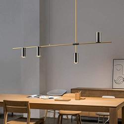 BOKT Dining Room Pendant Light Fixture Modern Industrial Linear Pendant Light Contemporary Chandelier for Living Room, Kitchen Island, Gold Finish and Black Shade (4heads)
