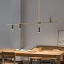 BOKT Dining Room Pendant Light Fixture Modern Industrial Linear Pendant Light Contemporary Chandelier for Living Room, Kitchen Island, Gold Finish and Black Shade (4heads)