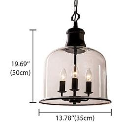 LITFAD 3 Lights Cup Shape Pendant Light Fixture Traditional Industrial Vintage Retro Single Chandelier Clear Glass Ceiling Light for Dining Room Hallway Bedroom Cafe Black