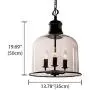LITFAD 3 Lights Cup Shape Pendant Light Fixture Traditional Industrial Vintage Retro Single Chandelier Clear Glass Ceiling Light for Dining Room Hallway Bedroom Cafe Black