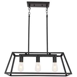 ELUZE 3-Light Kitchen Island Pendant Lighting Black Finish Farmhouse Chandelier Vintage Pendant Lights for Dining Room Kitchen Living Room Farmhouse