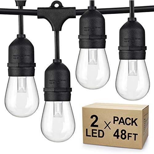 2-Pack Dimmable LED Outdoor String Lights, 48FT Shatterproof Patio Lights, Linkable Hanging Lights with Vintage Edison Bulbs, IP65 Waterproof Commercial Lights String for Backyard, Garden, Porch, Deck