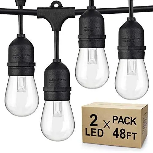 2-Pack Dimmable LED Outdoor String Lights, 48FT Shatterproof Patio Lights, Linkable Hanging Lights with Vintage Edison Bulbs, IP65 Waterproof Commercial Lights String for Backyard, Garden, Porch, Deck 2-Pack Dimmable LED Outdoor String Lights, 48FT Shatterproof Patio Lights, Linkable Hanging Lights with Vintage Edison Bulbs, IP65 Waterproof Commercial Lights String for Backyard, Garden, Porch, Deck