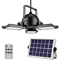 ENGREPO Solar Lights Outdoor Adjustable Pendant Light Auto On/Off Dusk to Dawn with Remote Control for Yard, Garden, Corridor, Warehouse, Garage. Black