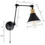 Larkar Swing Arm Wall Lamp Plug-in Cord Industrial Wall Light, with On/Off Switch, E26 Base UL Listed,1-Light Bedroom Wall Sconce Fixtures,Bedside Reading Lamp
