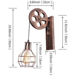 Rustic Pulley Wall Sconces Iron Industrial Single Head Wall Light Fixtures Vintage Indoor Metal Mid Century Lamp for Kitchen Restaurant Dining Room Farmhouse