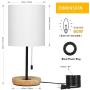 HAITRAL Wooden Table Lamp - Nightstand Desk Lamp with White Shade, Pull Chain Switch Bedside Lamp for Bedroom, Living Room, Kid Room, Dorm, Farmhouse, Home Office- White/Wooden …
