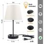 Bedside Table Lamp, CHINLY Nightstand Lamp with USB Ports + AC Outlet Fabric Shade Knob Dimmable Desk Reading Lamp for Bedroom Living Room Dorm Office (Bulb Included)