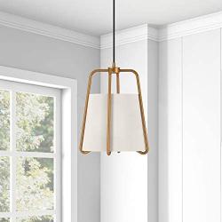 Henn&Hart PD0072 Modern 1-Light Contemporary Style Brass with White Fabric Shade for, Kitchen, Dining, Living Room Pendant, One Size