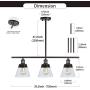 Rustic Glass Kitchen Island Lighting, Clear Seeded Glass Linear Chandelier, 3 Lights Adjustable Rod Industrial Pendant Light Fixture for Kitchen Island Dining Room Farmhouse, Oil Rubbed Bronze