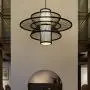 LITFAD Multi Tiers Ceiling Pendant Light 1 Light LED Pendant Lamp Modern Handmade Bamboo Hanging Light for Dining Room Restaurant Living Room - Black, 23.5''(60 cm)