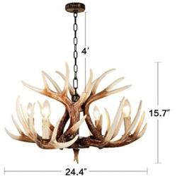 EFFORTINC Vintage Style Resin Deer Horn Antler Chandeliers,4 Lights(Bulbs Not Included)